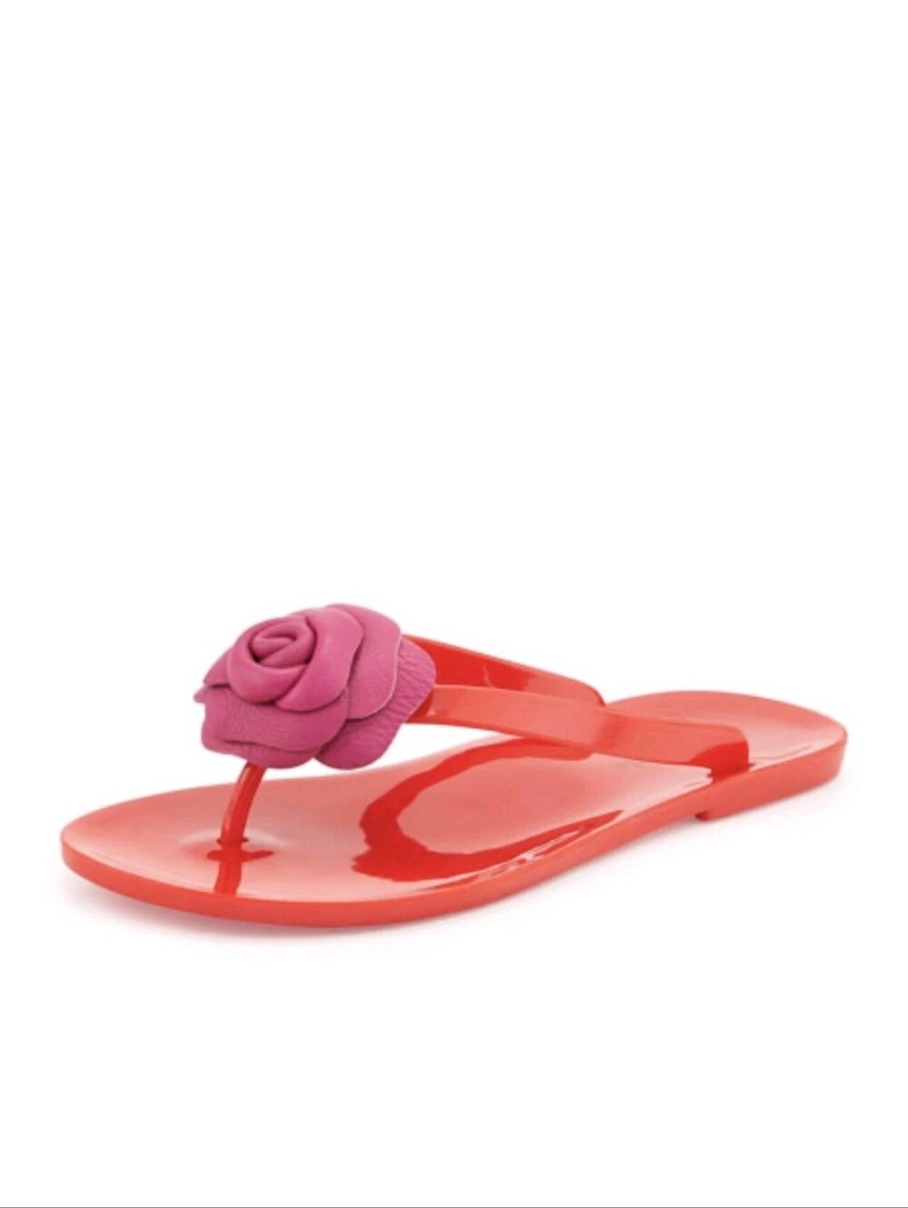 kate spade New York Fayette Orange Jelly Thong sandal with pink Leather Rose 10
